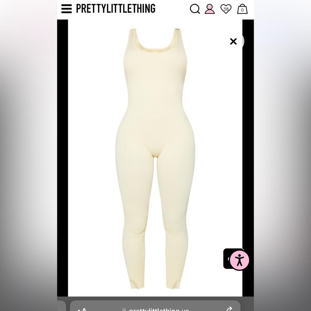 Shape cream contour ribbed scoop neck jumpsuit